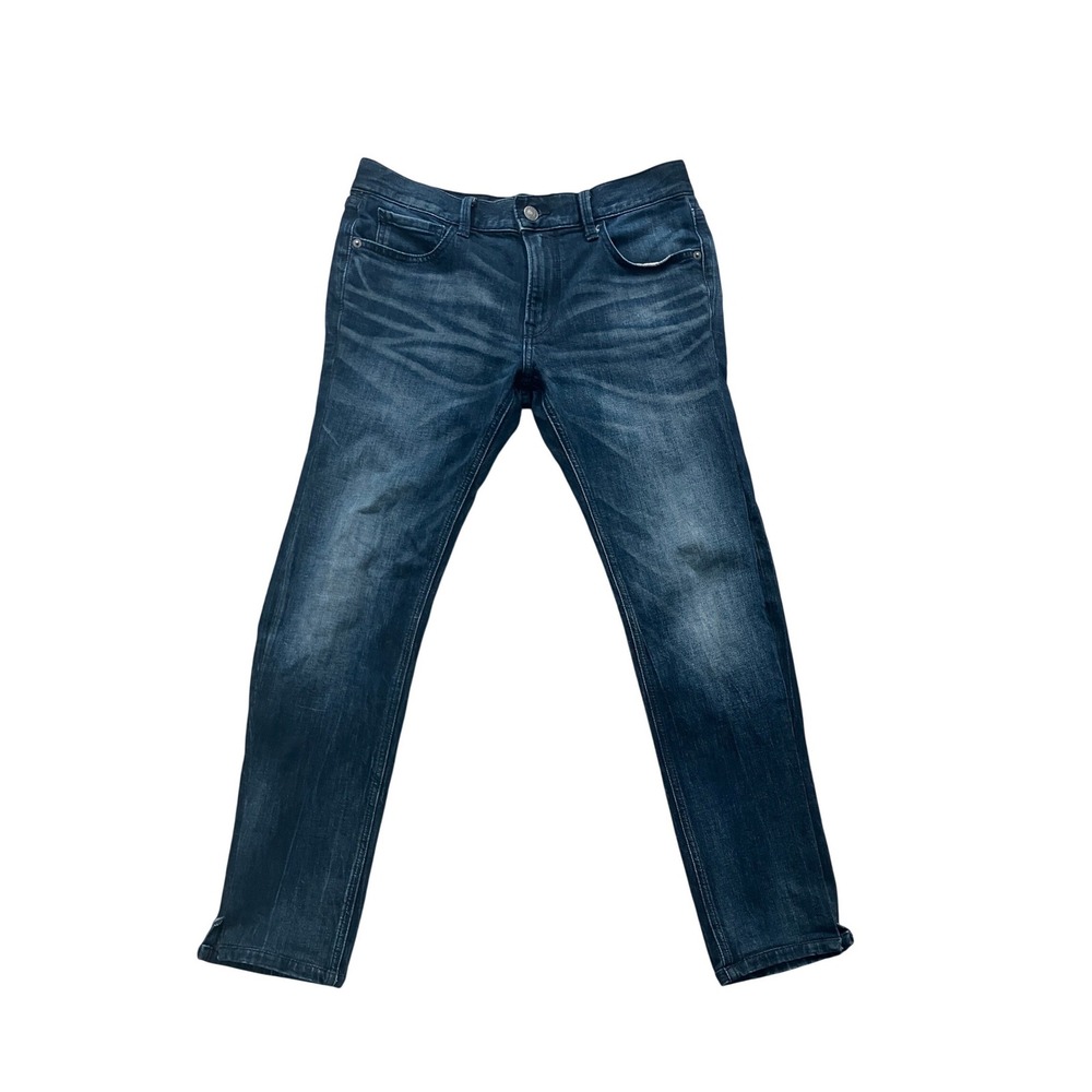 Express Jeans Rocco Slim‎ Fit Slim Leg Dark Wash Denim Mens 29x30 Blue Whiskered